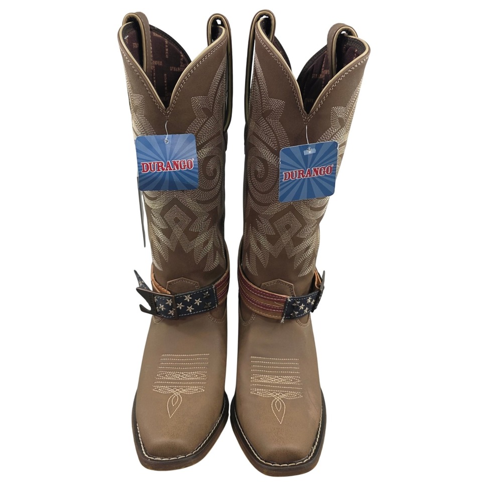 Durango Women's Crush Cowboy Boots Brown Leather Western American Flag Size‎ 9M